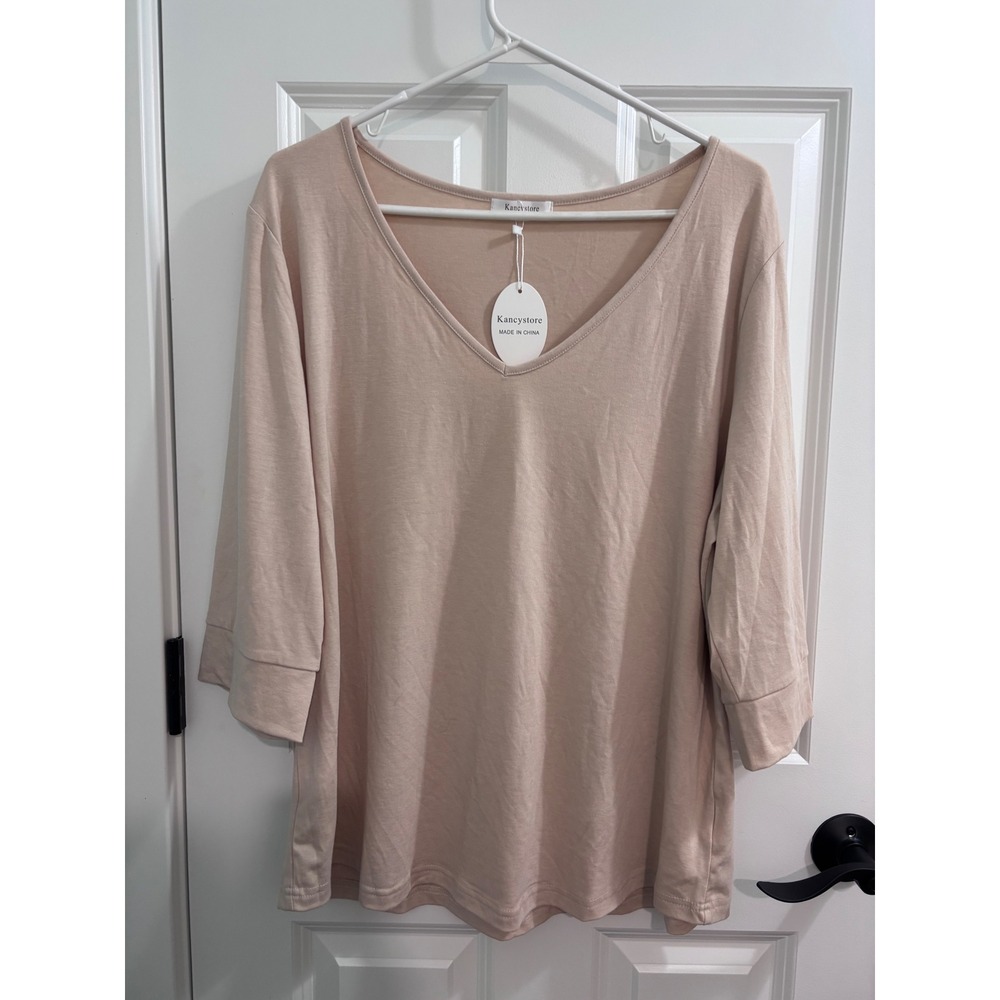 Kancystore Womens 2XL V-Neck 3/4 Sleeve Top Peach Beige Split Cuff NWT
